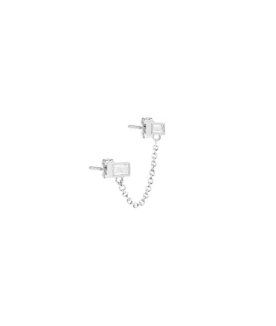 Boucles D'Oreilles Femme L'Atelier d'Amaya | Boucle D'Oreille Double Puces Rectangles Zircons Et Cha Ne [ L'Unit ] Argent 925