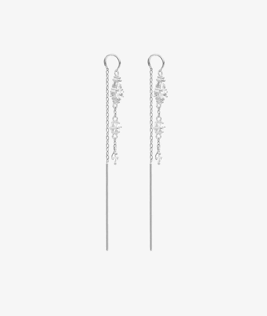 Boucles D'Oreilles Femme L'Atelier d'Amaya | Boucles D'Oreilles Cha Ne Gouttes Et Rectangles Zircons Argent 925