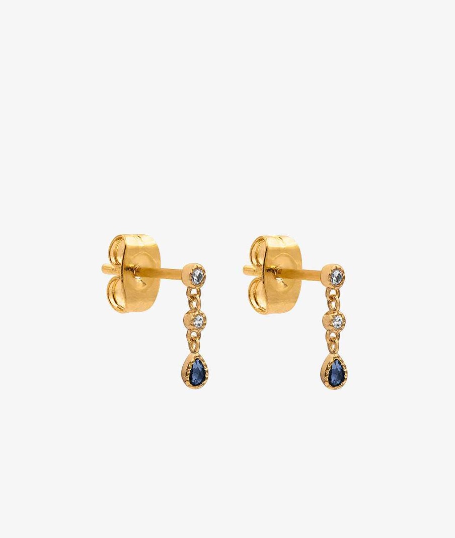 Boucles D'Oreilles Femme L'Atelier d'Amaya | Boucles D'Oreilles Puces Gouttes Zircons Bleus Plaqu Or