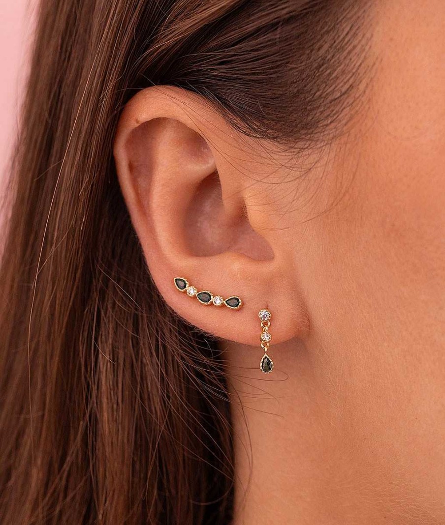 Boucles D'Oreilles Femme L'Atelier d'Amaya | Boucles D'Oreilles De Lobe Gouttes Zircons Verts Plaqu Or