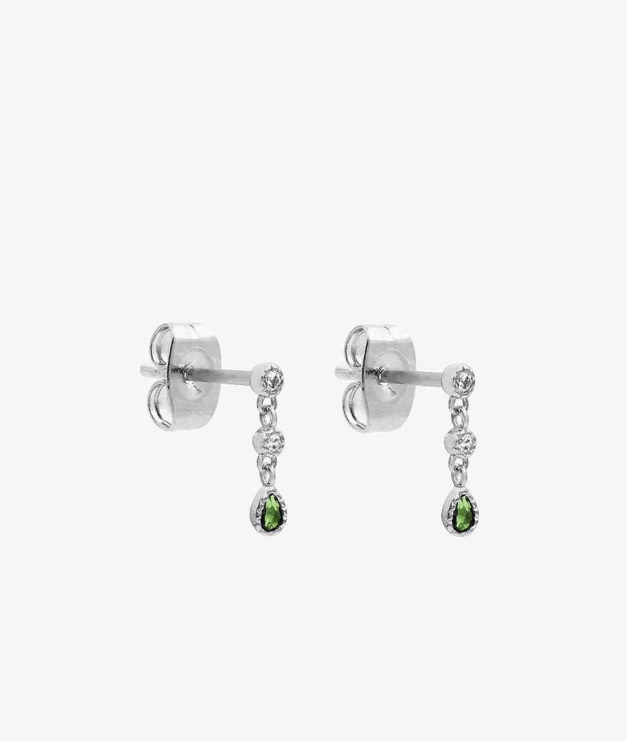 Boucles D'Oreilles Femme L'Atelier d'Amaya | Boucles D'Oreilles Puces Gouttes Zircons Verts Argent 925