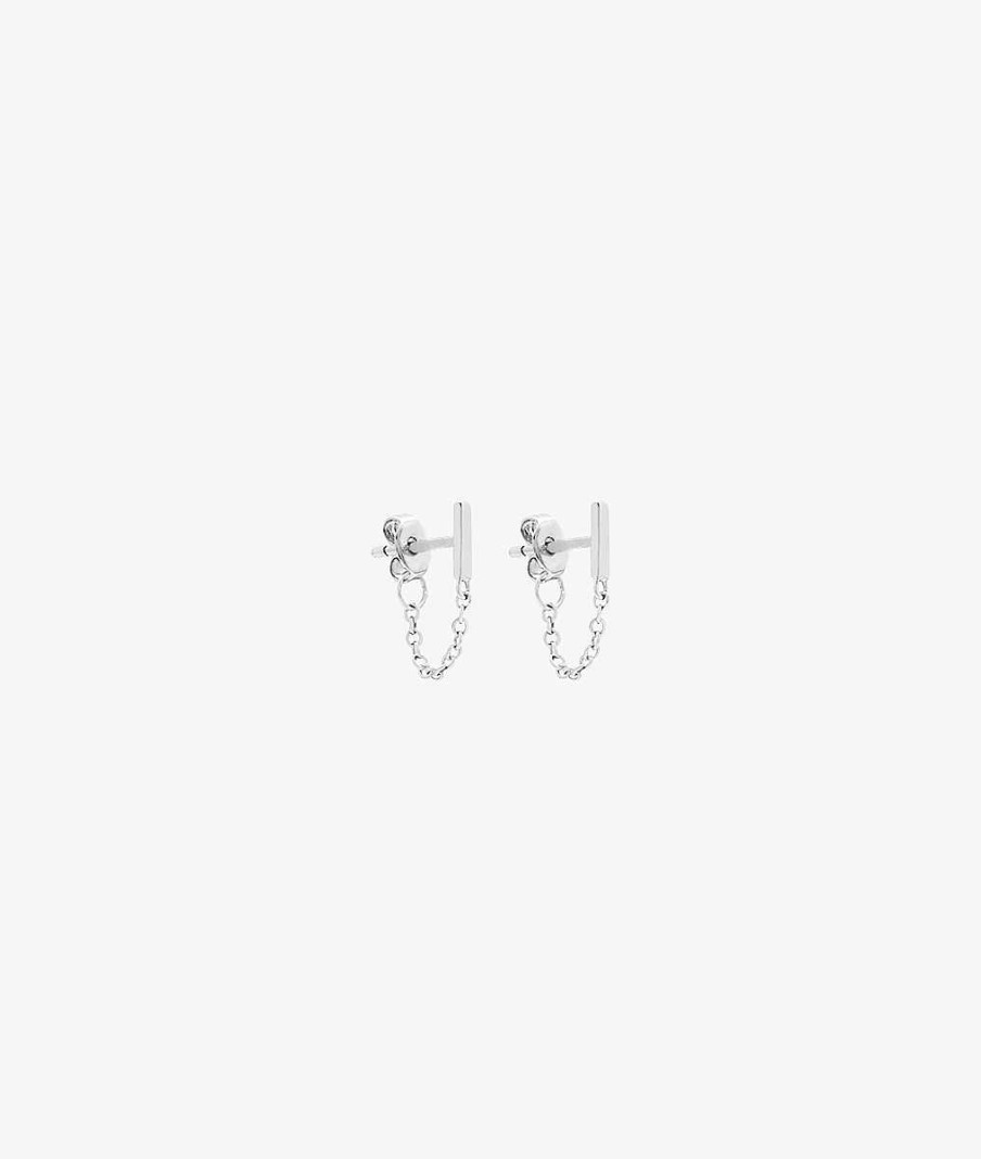 Boucles D'Oreilles Femme L'Atelier d'Amaya | Boucles D'Oreilles Puces Rectangle Et Cha Ne Argent 925