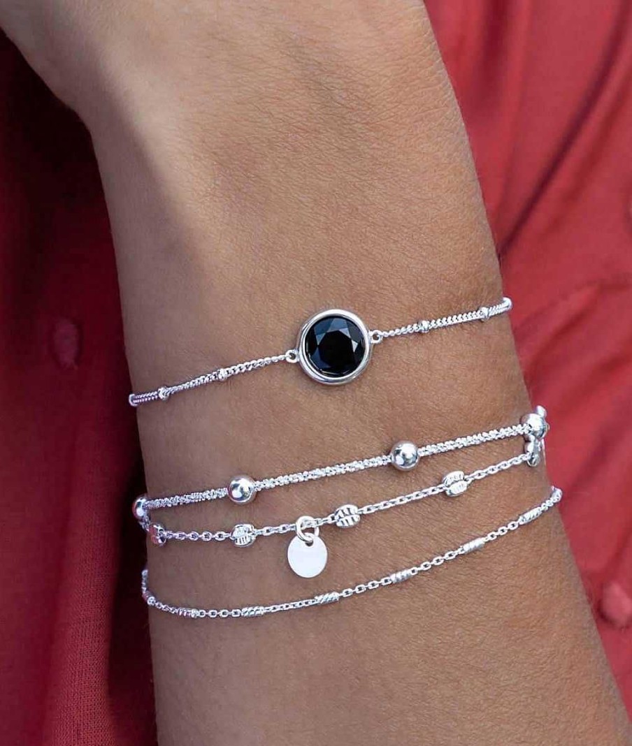 Bracelets Femme L'Atelier d'Amaya | Bracelet Cha Ne Perl E Pastille Onyx Argent 925