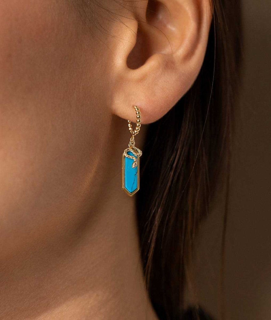 Boucles D'Oreilles Femme L'Atelier d'Amaya | Boucle D'Oreille Cr Ole Serpent Et Turquoise [ L'Unit ] Plaqu Or