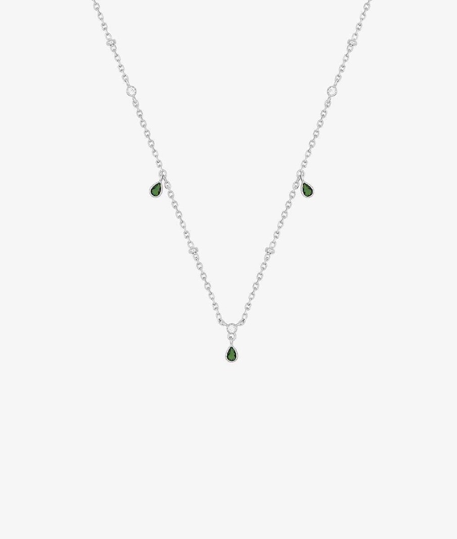 Colliers Femme L'Atelier d'Amaya | Collier Cha Ne 3 Gouttes Zircons Verts Argent 925