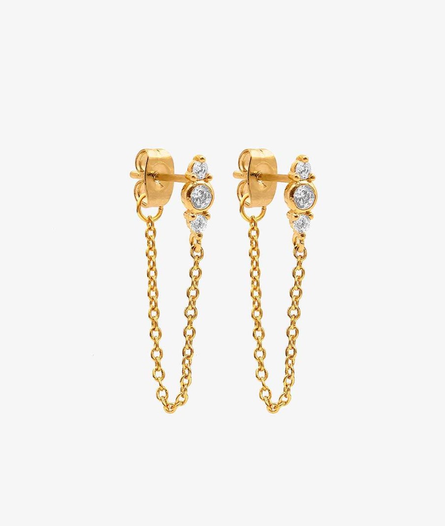 Boucles D'Oreilles Femme L'Atelier d'Amaya | Boucles D'Oreilles Puces Barrette De Zircons Et Cha Ne Plaqu Or