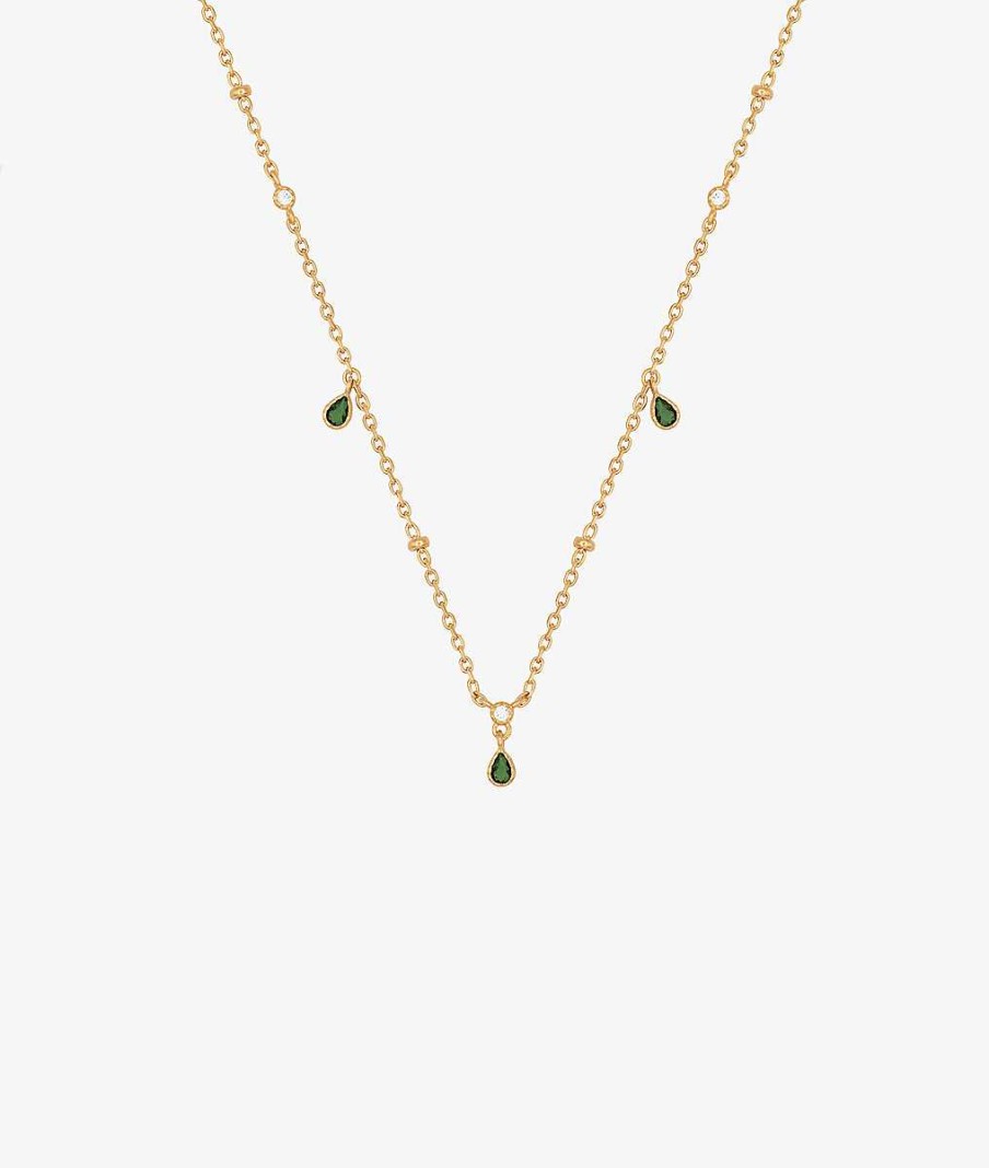 Colliers Femme L'Atelier d'Amaya | Collier Cha Ne 3 Gouttes Zircons Verts Plaqu Or