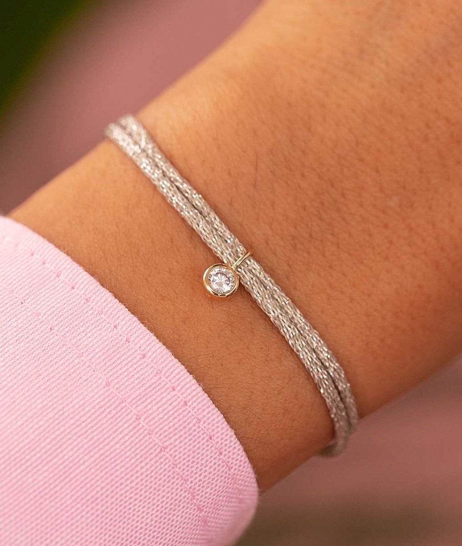 Bracelets Femme L'Atelier d'Amaya | Bracelet Cordon Scintillant Et Solitaire Zircon Plaqu Or