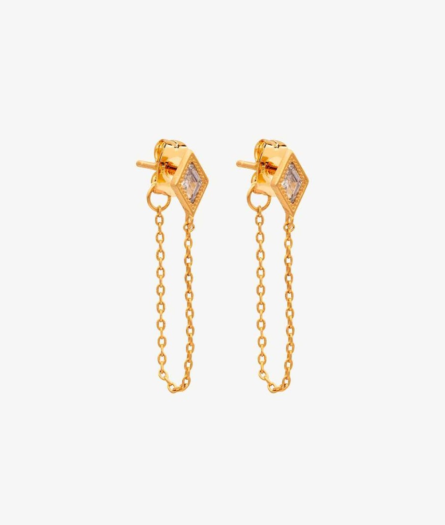 Boucles D'Oreilles Femme L'Atelier d'Amaya | Boucles D'Oreilles Pendantes Losanges Zircons Et Cha Ne Plaqu Or