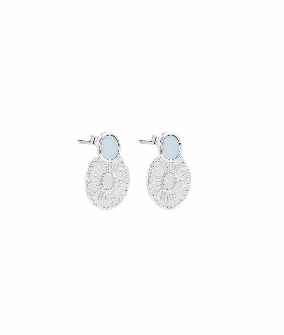 Boucles D'Oreilles Femme L'Atelier d'Amaya | Boucles D'Oreilles Puces Pierre Fine Et Pastille Fleur Argent 925