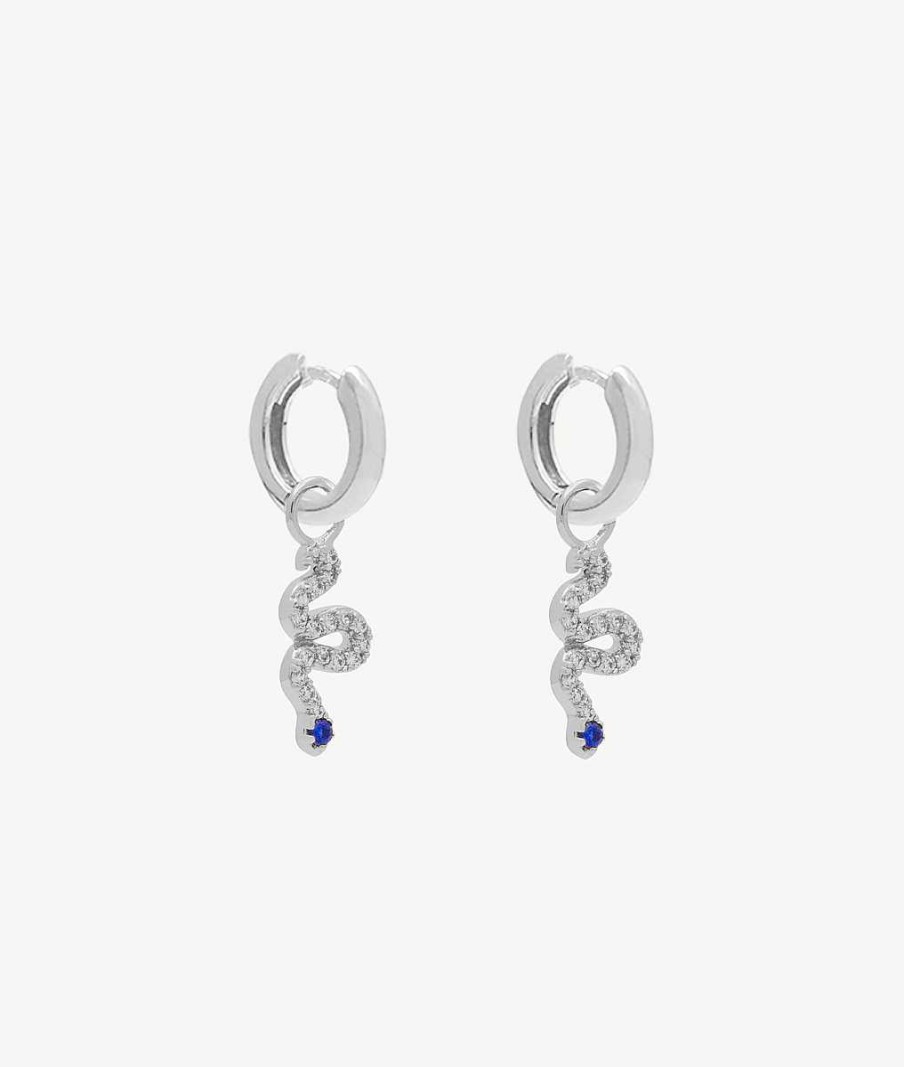 Boucles D'Oreilles Femme L'Atelier d'Amaya | Boucles D'Oreilles Petites Cr Oles Et Pampille Serpent Argent 925