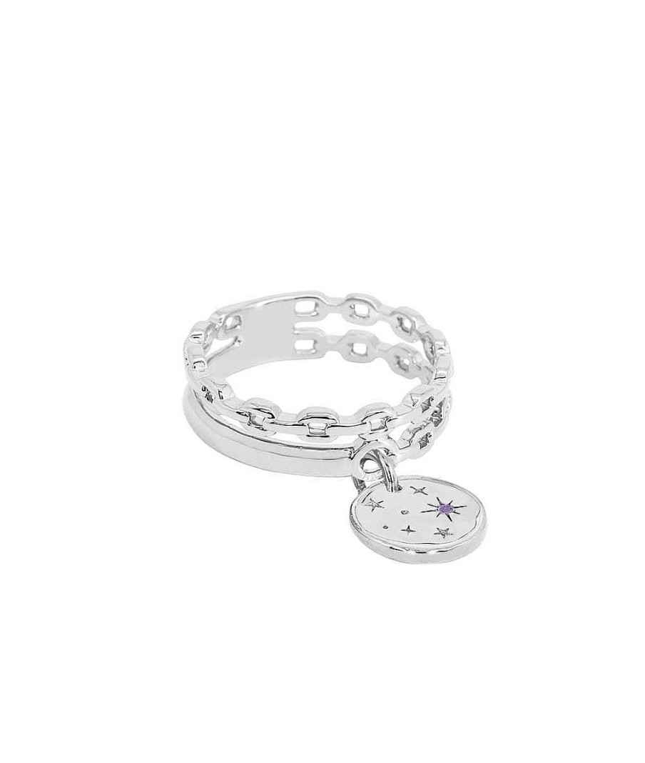 Bagues Femme L'Atelier d'Amaya | Bague Demi Jonc Double Rang Et M Daille Constellation Argent 925