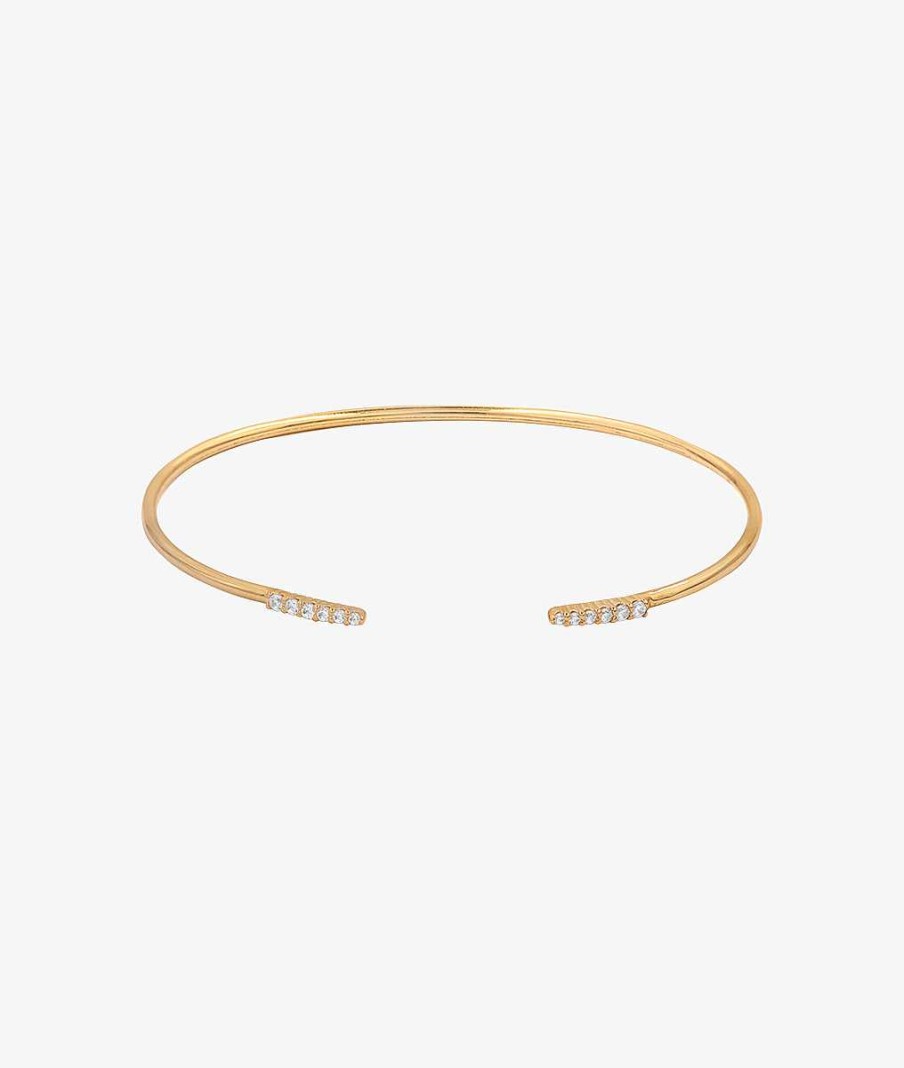 Bracelets Femme L'Atelier d'Amaya | Jonc Fin Ouvert Barrette De Zircons Plaqu Or