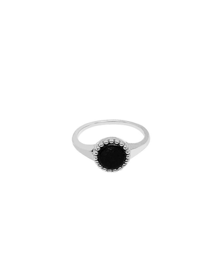 Bagues Femme L'Atelier d'Amaya | Bague Grande Pastille Perl E Onyx Argent 925