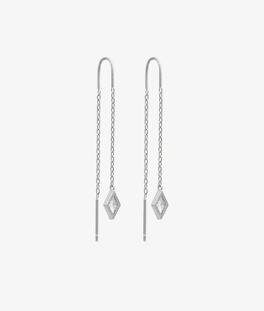 Boucles D'Oreilles Femme L'Atelier d'Amaya | Boucles D'Oreilles Cha Ne Pendante Et Losange Zircon Argent 925