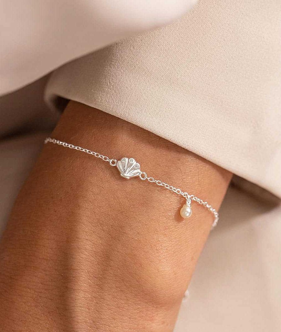 Bracelets Femme L'Atelier d'Amaya | Bracelet Cha Ne Coquillage Zircons Et Perle Nacr E Argent 925