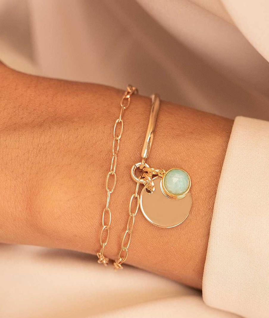 Bracelets Femme L'Atelier d'Amaya | Demi Jonc Double Rang Grands Maillons M Daille Et Amazonite Plaqu Or