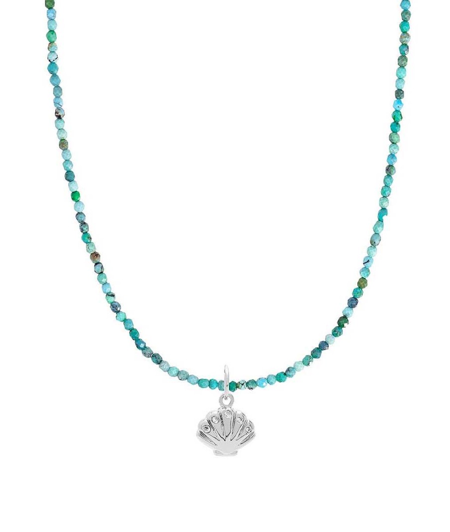 Colliers Femme L'Atelier d'Amaya | Collier Perles Turquoise Reconstitu E Et M Daille Coquillage Zircons Argent 925