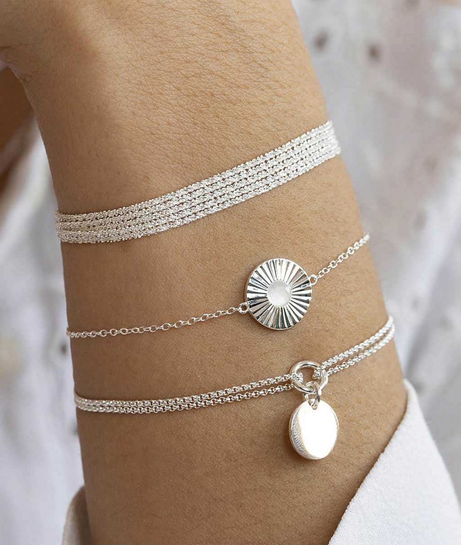 Bracelets Femme L'Atelier d'Amaya | Bracelet Cha Ne Et Pastille Stri E Pierre De Lune Argent 925