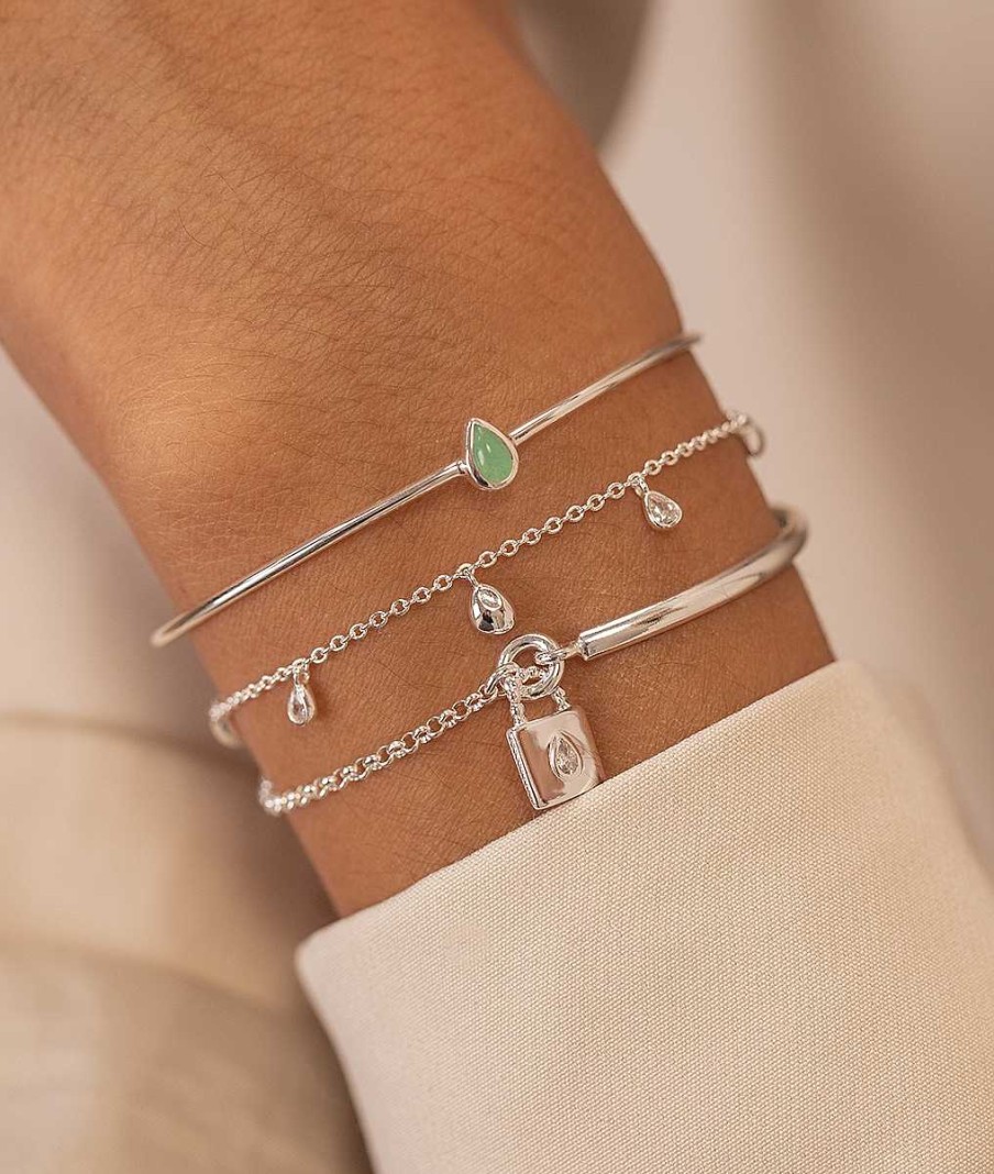 Bracelets Femme L'Atelier d'Amaya | Trio Gouttes Et Cadenas Argent 925