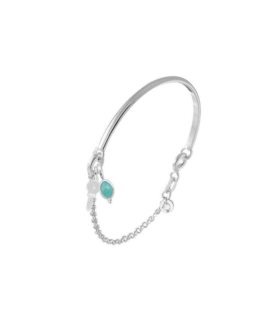 Bracelets Femme L'Atelier d'Amaya | Demi Jonc Cha Nette Amazonite Et Cl Scintillante Argent 925