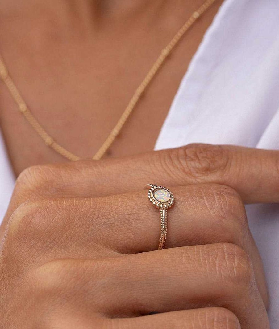 Bagues Femme L'Atelier d'Amaya | Bague Pastille Perl E Opale Blanche Plaqu Or