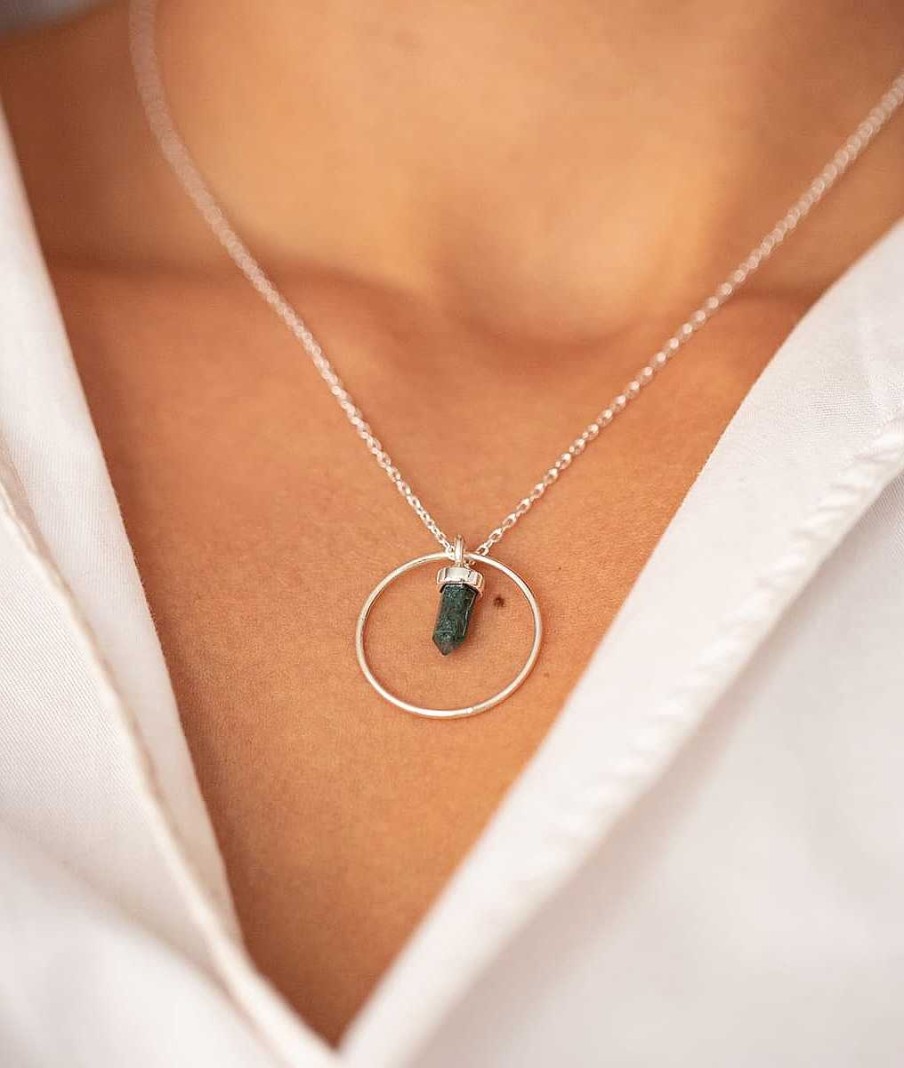 Colliers Femme L'Atelier d'Amaya | Collier Cha Ne Anneau Et Petit Prisme Agate Verte Argent 925