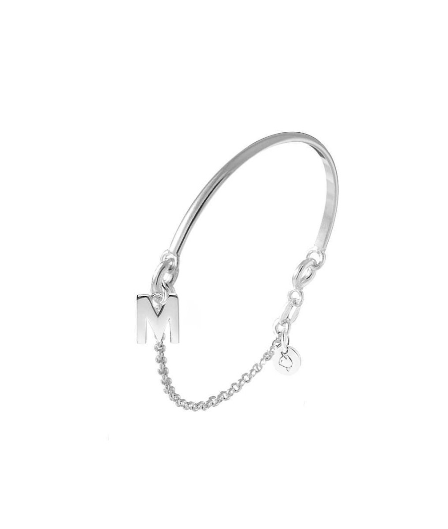 Bracelets Femme L'Atelier d'Amaya | Demi Jonc Cha Nette Pendentif Initiale Argent 925