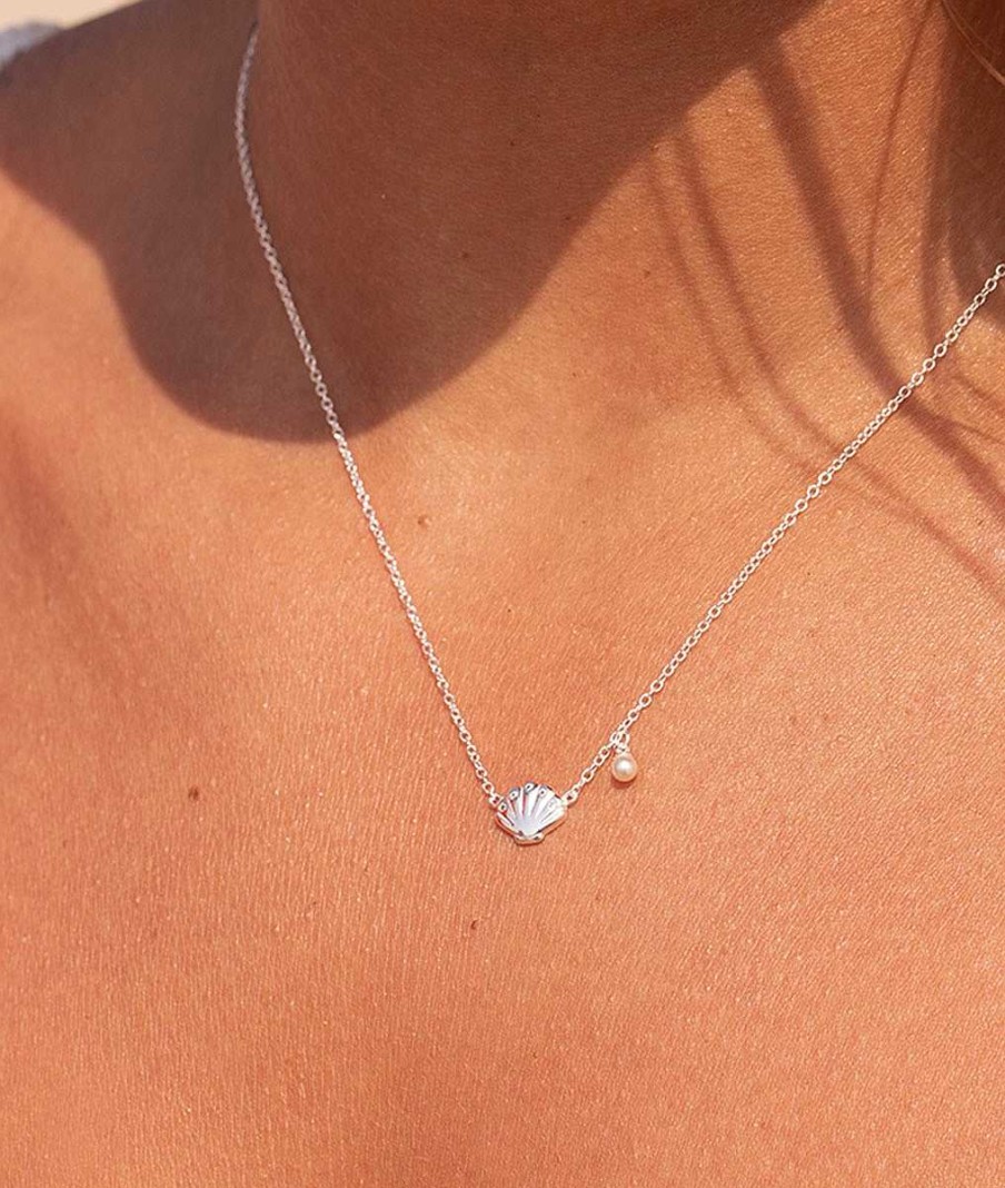 Colliers Femme L'Atelier d'Amaya | Collier Cha Ne Coquillage Zircons Et Perle Nacr E Argent 925