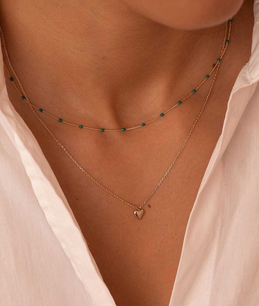 Colliers Femme L'Atelier d'Amaya | Collier Chaine Mini Perles Vertes Plaqu Or