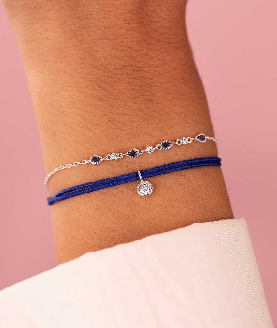 Bracelets Femme L'Atelier d'Amaya | Duo Solitaire Et Goutes Zircons Bleus Argent 925