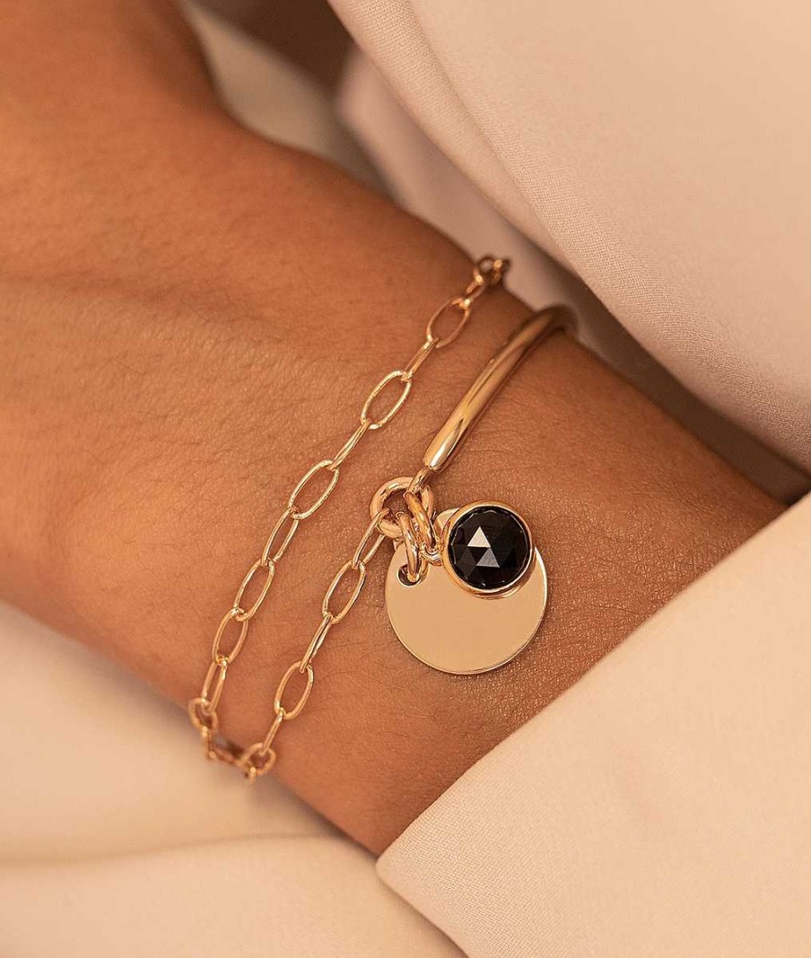 Bracelets Femme L'Atelier d'Amaya | Demi Jonc Double Rang Grands Maillons M Daille Et Onyx Plaqu Or