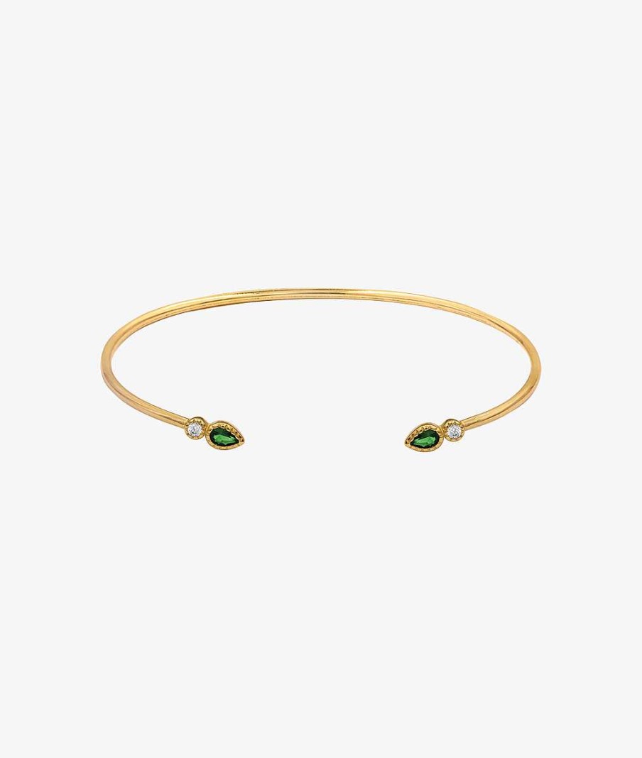 Bracelets Femme L'Atelier d'Amaya | Jonc Fin Ouvert Gouttes Zircons Verts Plaqu Or