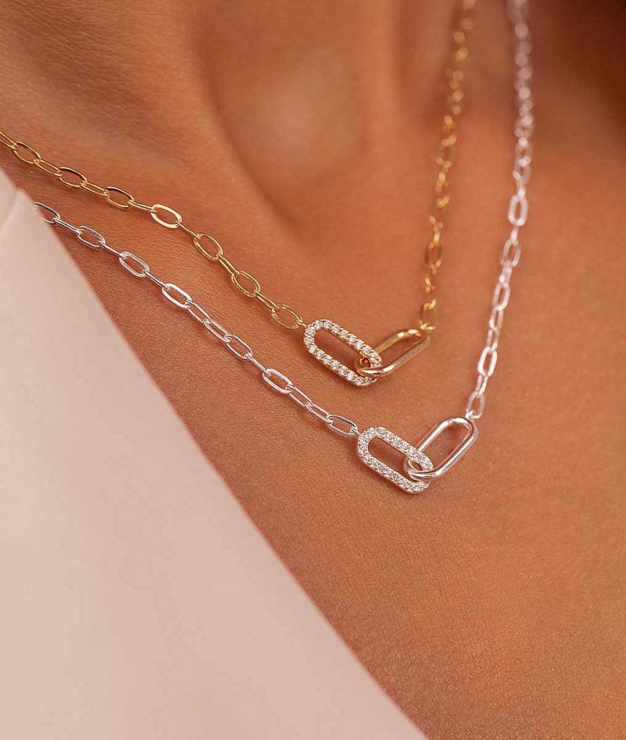 Colliers Femme L'Atelier d'Amaya | Collier Cha Ne Grands Maillons Et Rectangles Entrelac S Plaqu Or