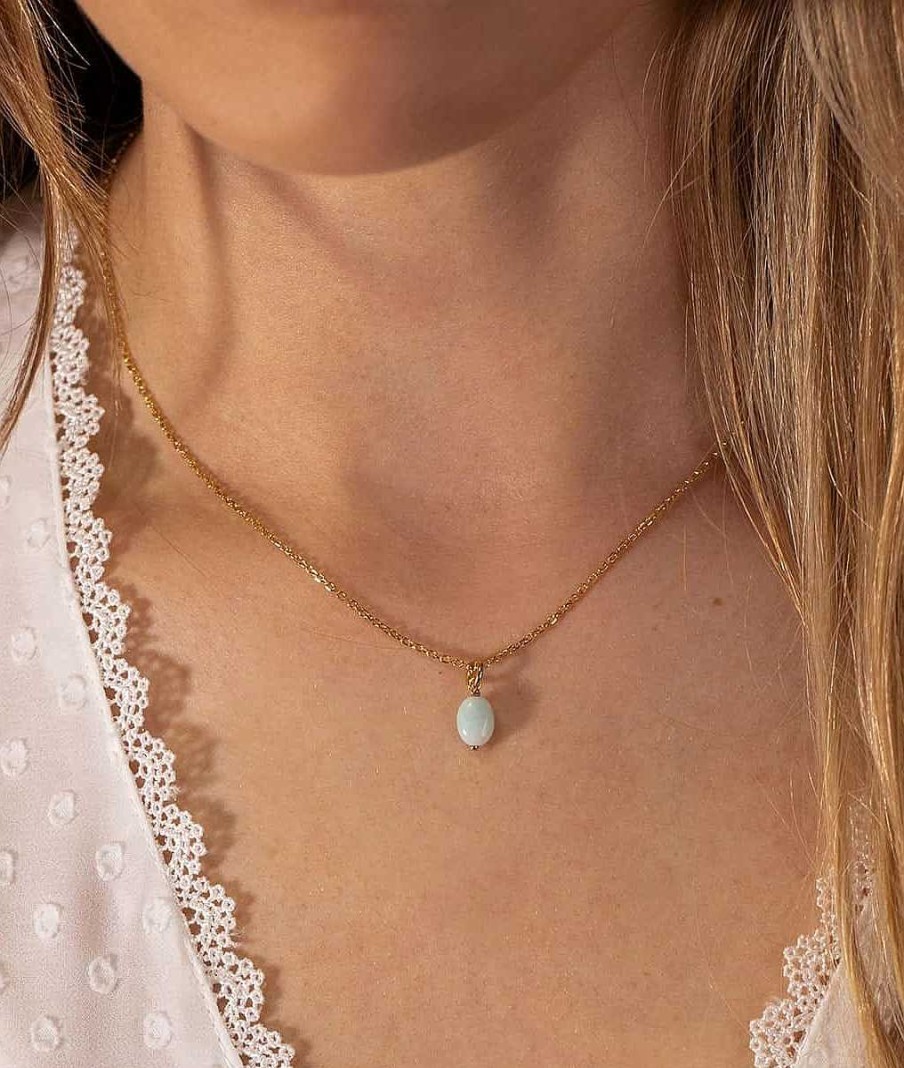 Colliers Femme L'Atelier d'Amaya | Collier Cha Ne Et Pendentif Amazonite Ovale Plaqu Or