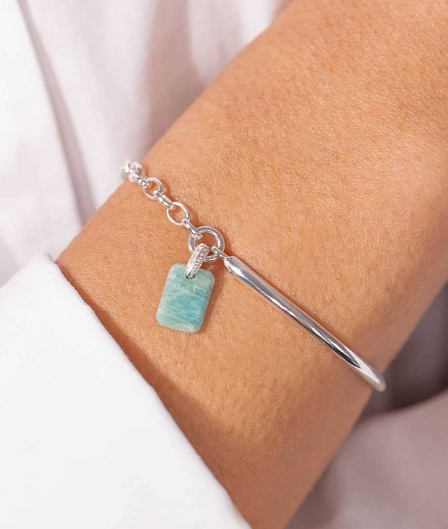 Bracelets Femme L'Atelier d'Amaya | Demi Jonc Cha Nette Maille Paisse Et Amazonite Rectangle Argent 925