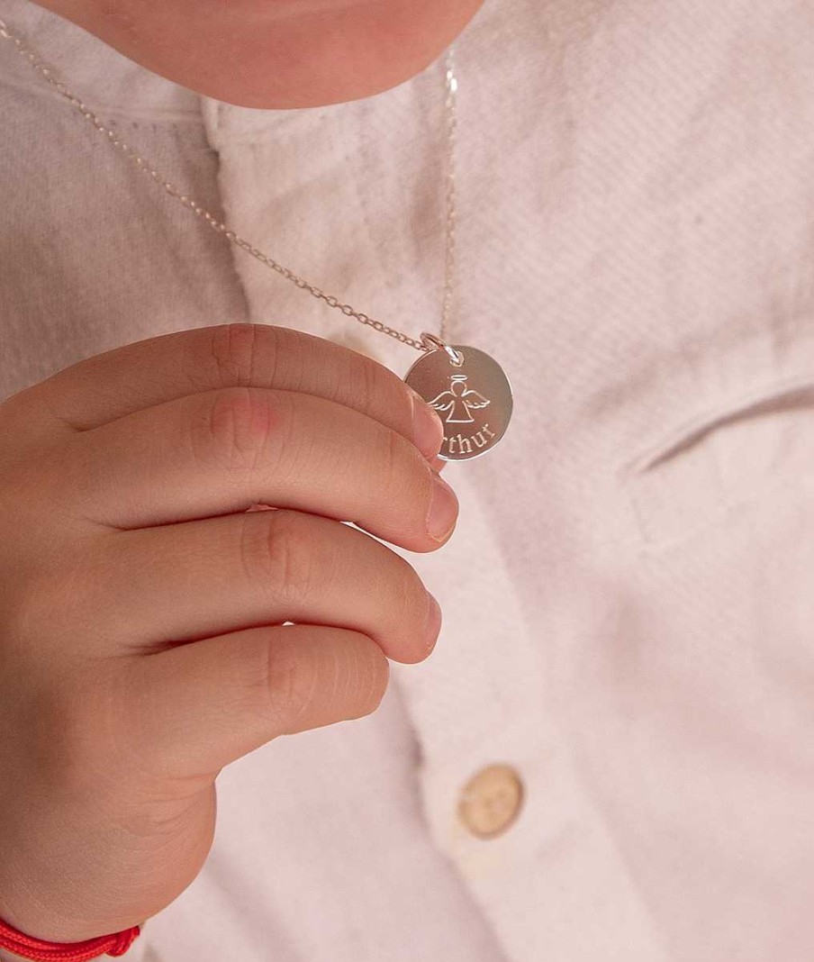 Bijoux Enfant L'Atelier d'Amaya | Collier Bapt Me Cha Ne Et M Daille Ange Pour Enfant Argent 925