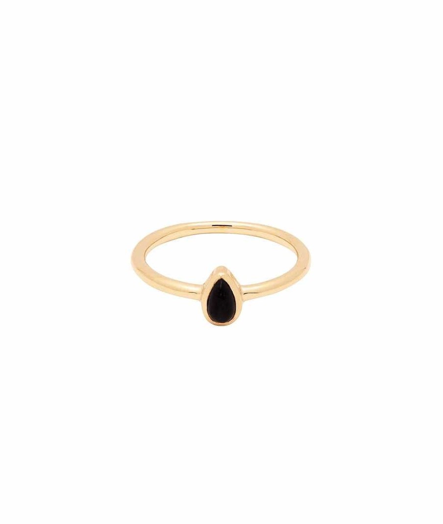 Bagues Femme L'Atelier d'Amaya | Bague Fine Goutte Agate Noire Plaqu Or