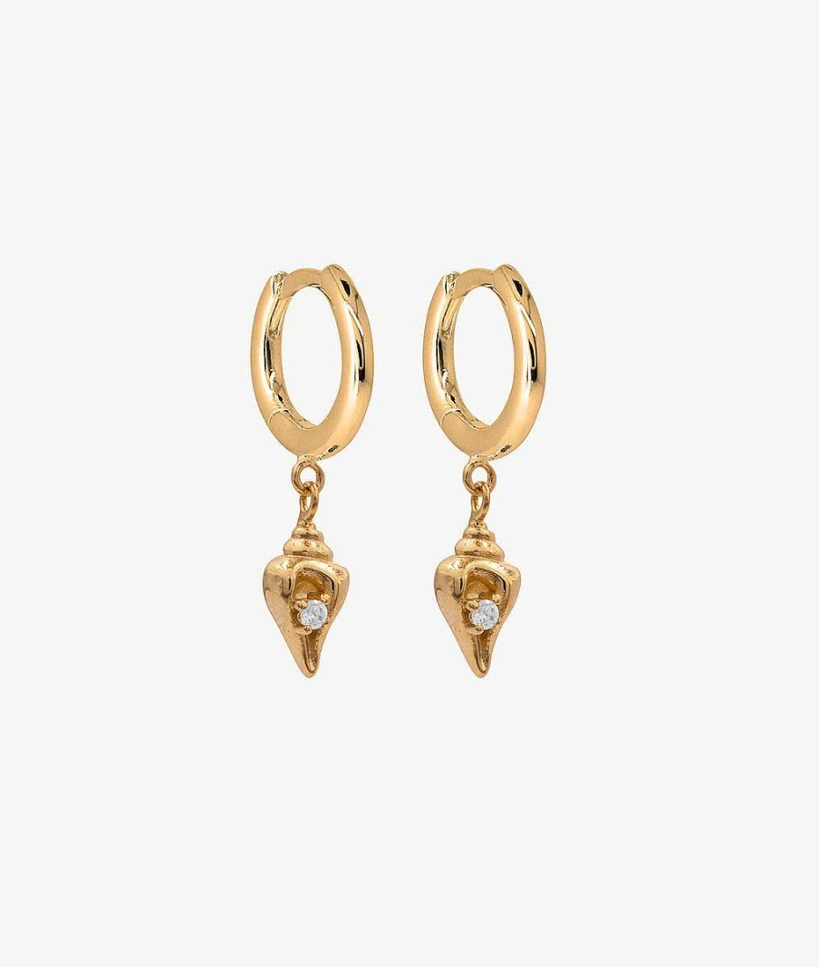 Boucles D'Oreilles Femme L'Atelier d'Amaya | Boucles D'Oreilles Cr Oles Coquillage Suspendu Et Zircon Plaqu Or