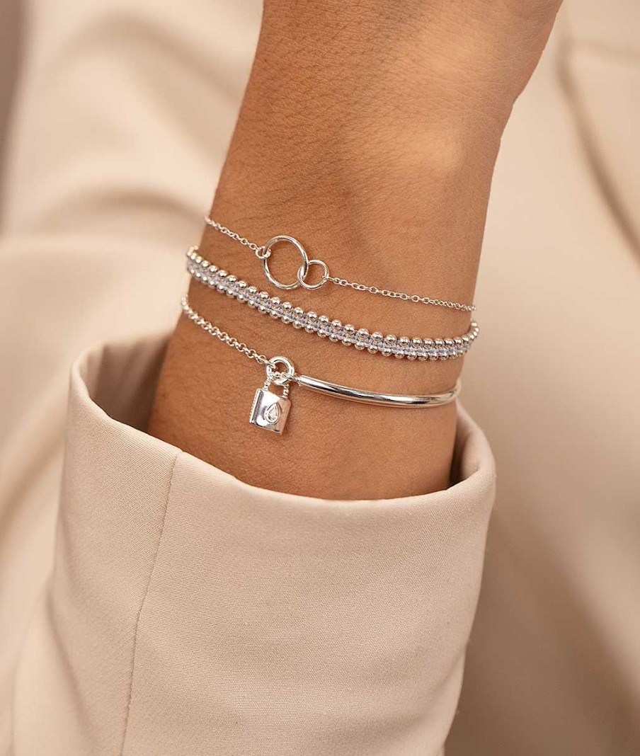 Bracelets Femme L'Atelier d'Amaya | Trio Anneaux Perles Et Cadenas Goutte Argent 925