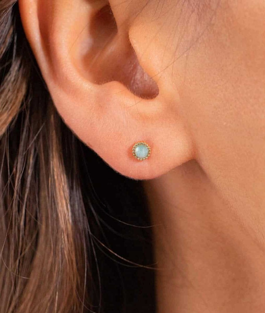 Boucles D'Oreilles Femme L'Atelier d'Amaya | Boucles D'Oreilles Puces Amazonite Perl Es Plaqu Or