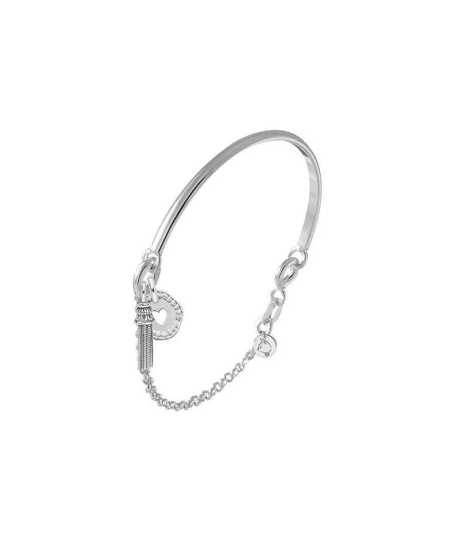 Bracelets Femme L'Atelier d'Amaya | Demi Jonc Cha Nette M Daille Coeur Tress Et Pompon Argent 925