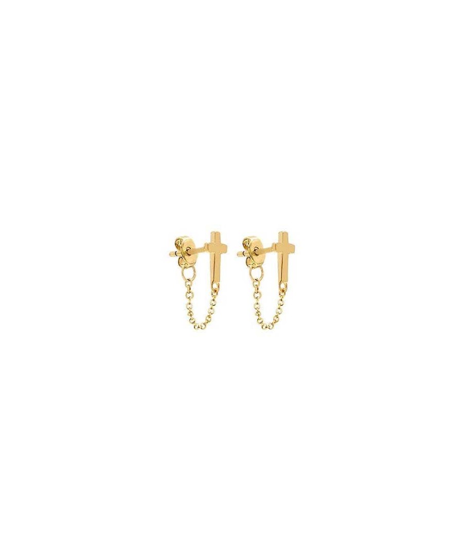 Boucles D'Oreilles Femme L'Atelier d'Amaya | Boucles D'Oreilles Puces Croix Et Cha Ne Plaqu Or