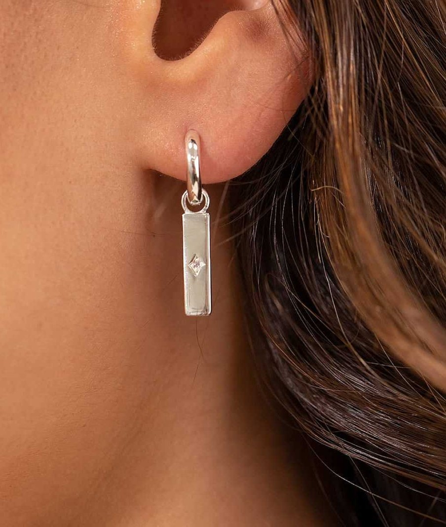 Bijoux Femme L'Atelier d'Amaya | Pampille Rectangle Toile Scintillante Pour Boucle D'Oreille Argent 925