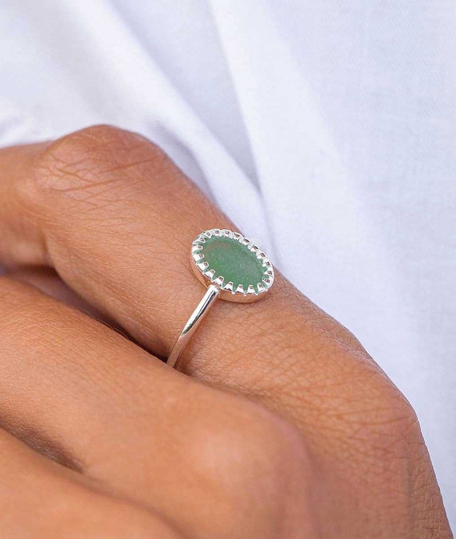 Bagues Femme L'Atelier d'Amaya | Bague Pastille Aventurine Ovale Argent 925