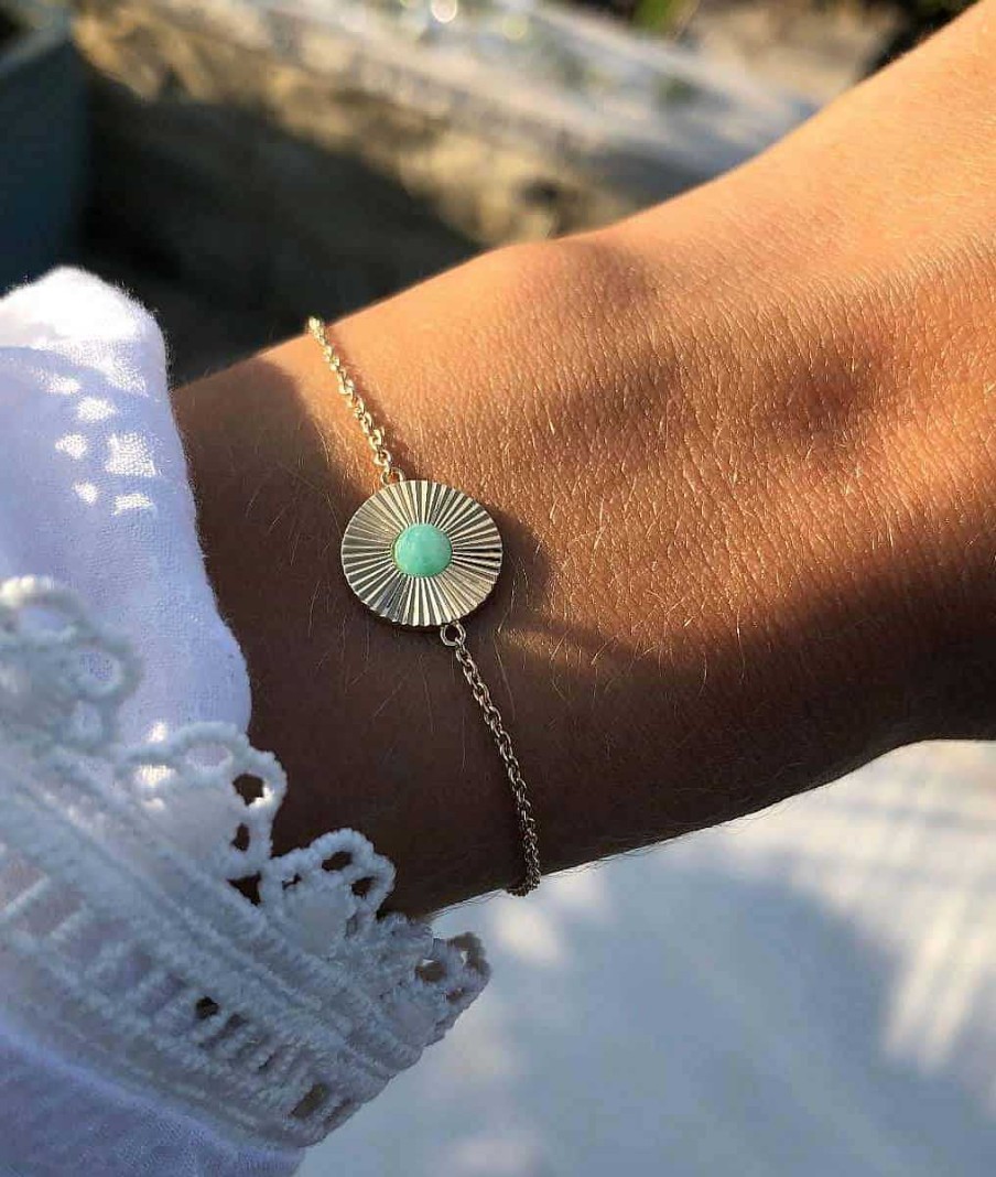 Bracelets Femme L'Atelier d'Amaya | Bracelet Cha Ne Et Pastille Stri E Amazonite Plaqu Or