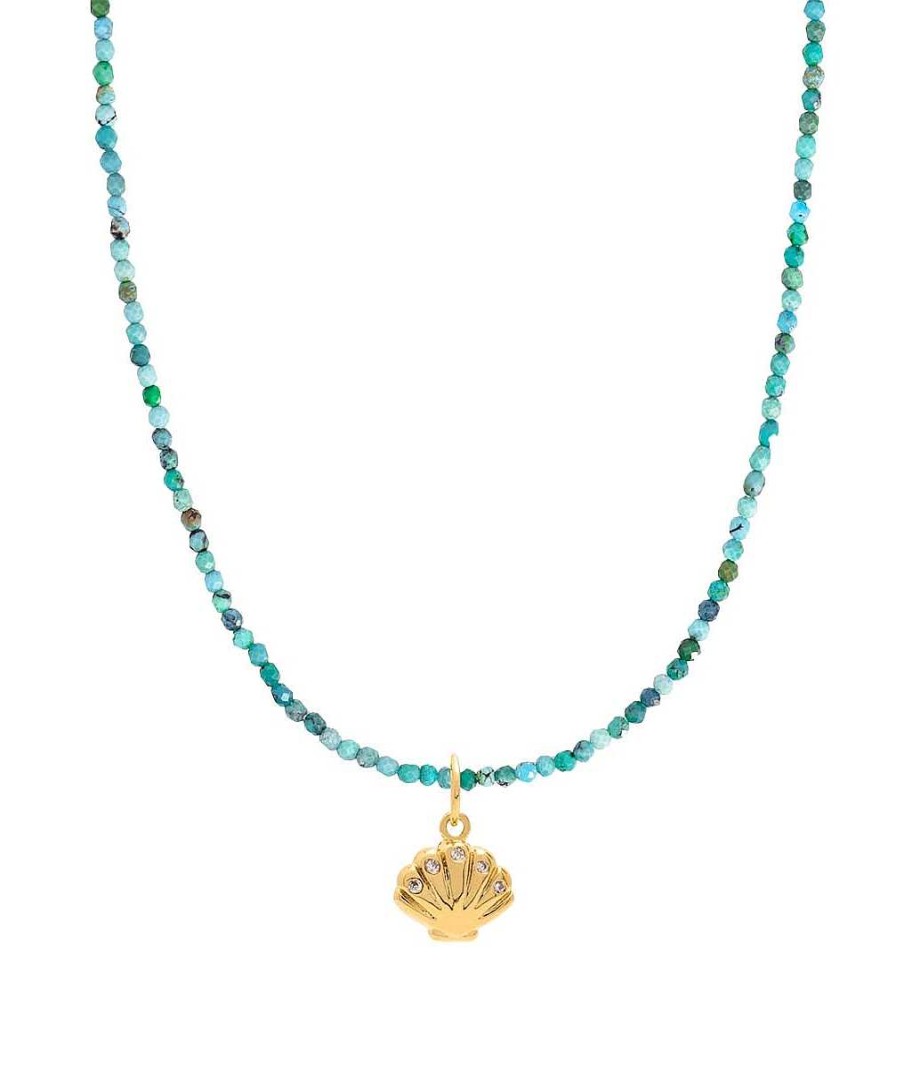 Colliers Femme L'Atelier d'Amaya | Collier Perles Turquoise Reconstitu E Et M Daille Coquillage Zircons Plaqu Or