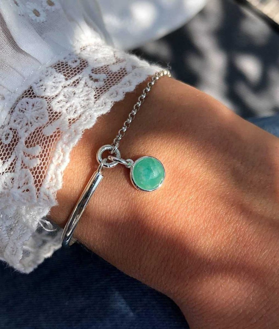 Bracelets Femme L'Atelier d'Amaya | Demi Jonc Cha Nette Et Pastille Amazonite Argent 925