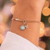 Bracelets Femme L'Atelier d'Amaya | Demi Jonc Chainette Pendentif Fleur Zircon Et Amazonite Plaqu Or