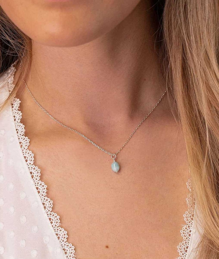 Colliers Femme L'Atelier d'Amaya | Collier Cha Ne Et Pendentif Amazonite Ovale Argent 925